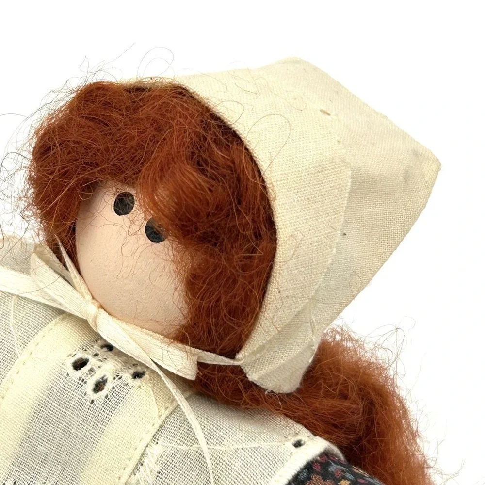 Folk Art Soft Body Doll Red Hair Floral Dress With Basket 5.5 Inch